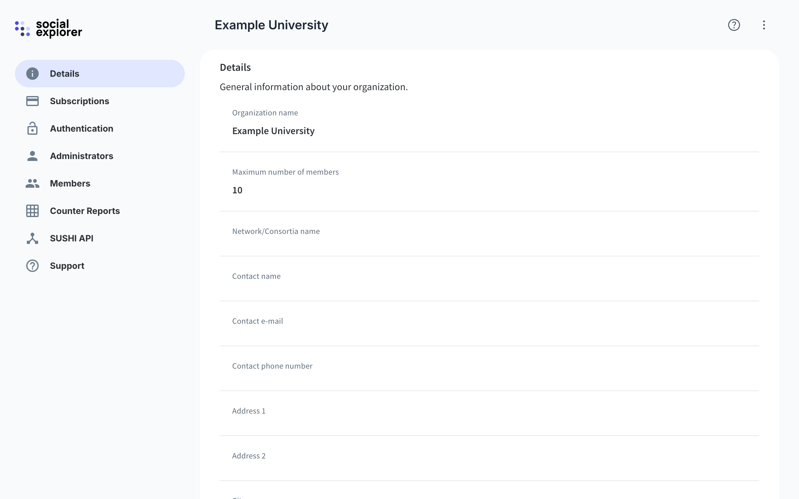 Organization admin panel