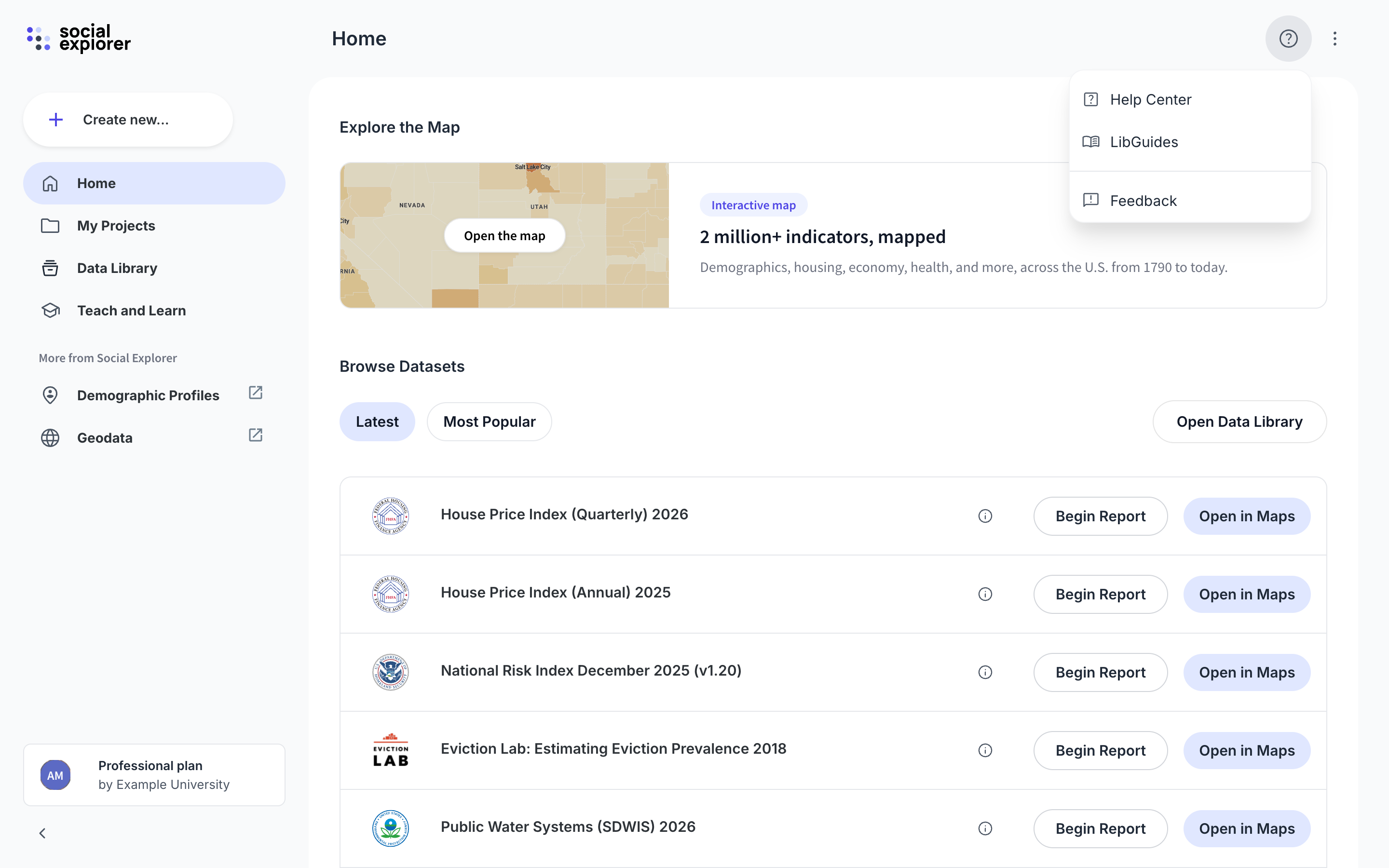 Help menu with Feedback