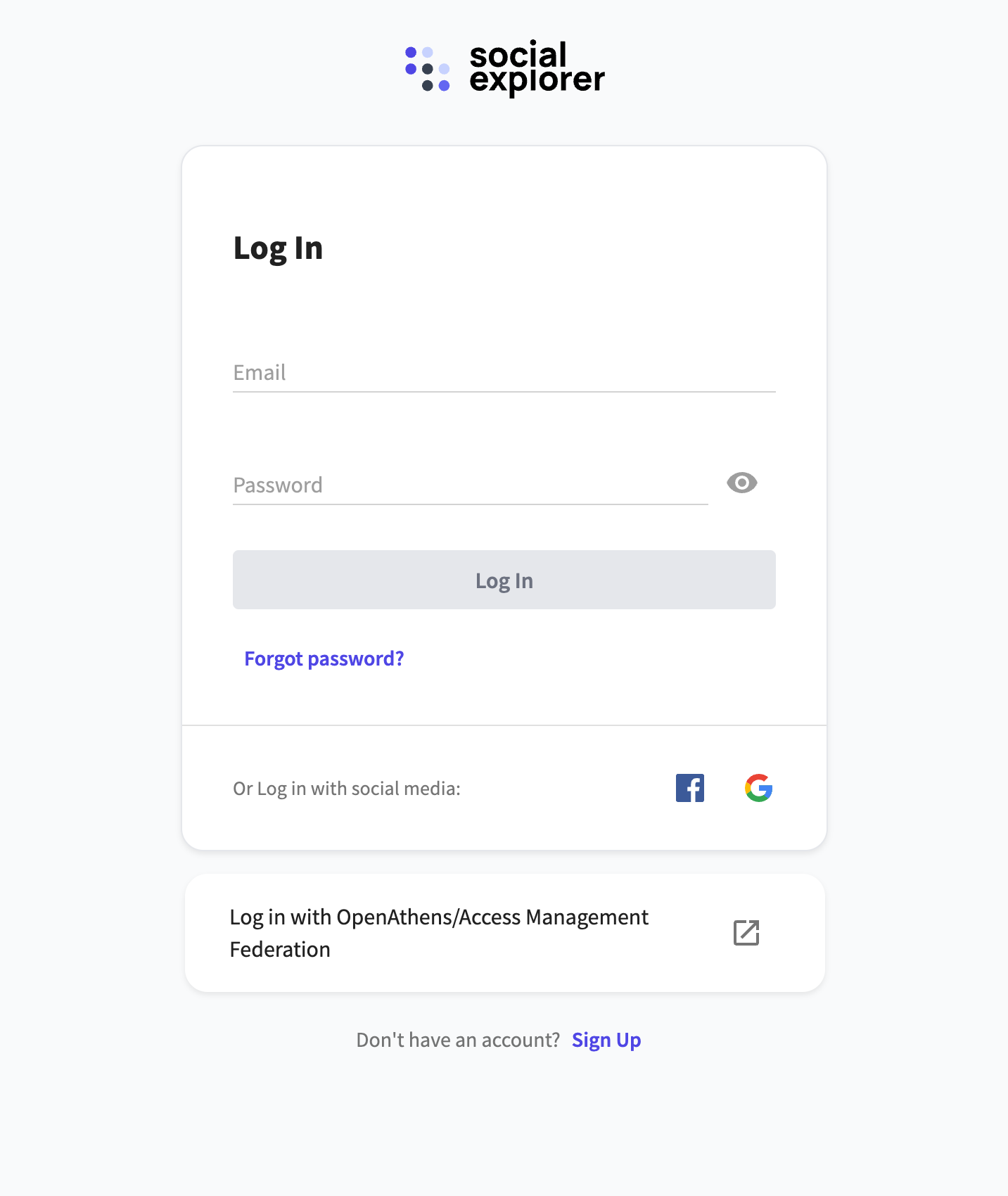 Log in screen