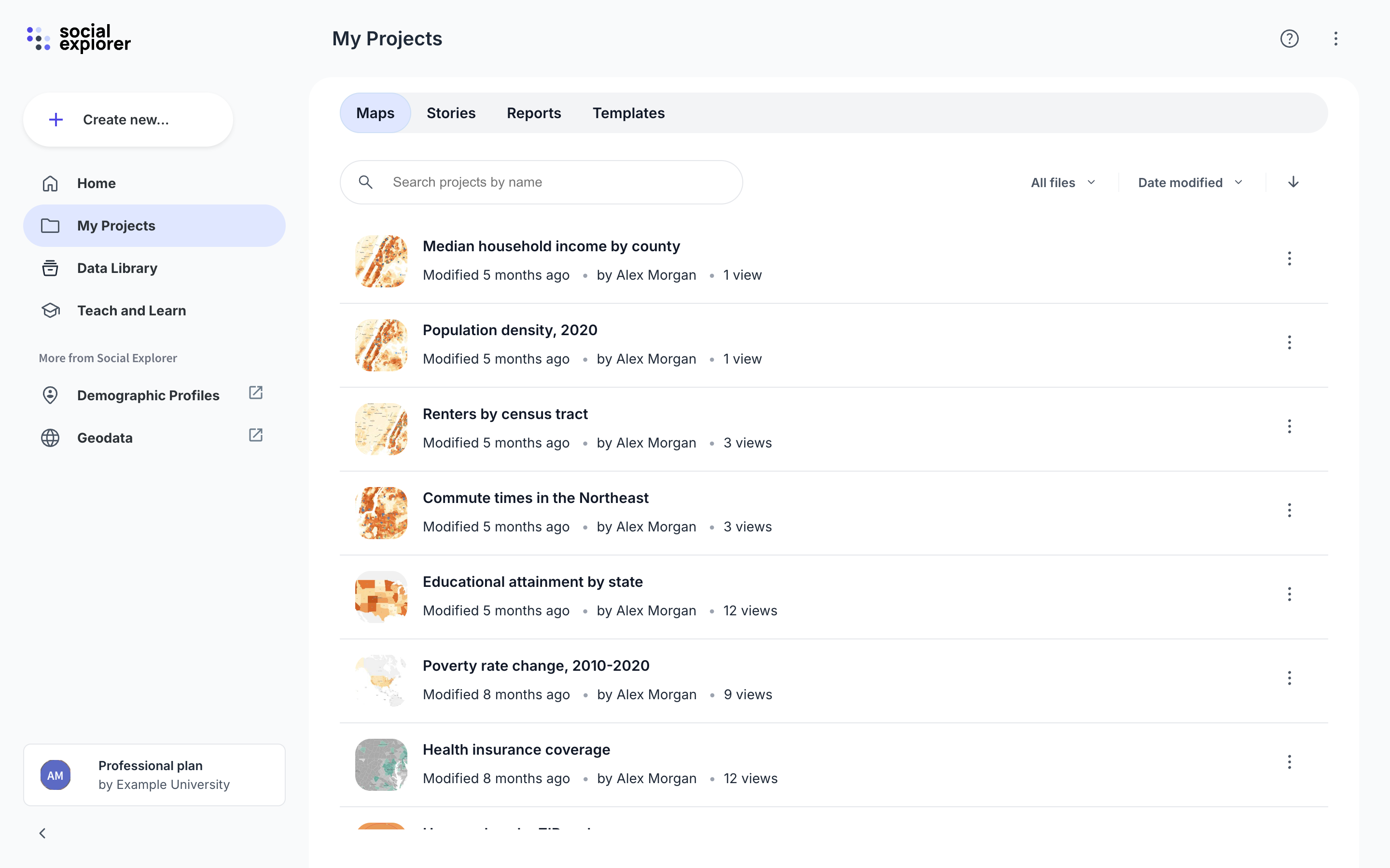 My Projects, Maps tab