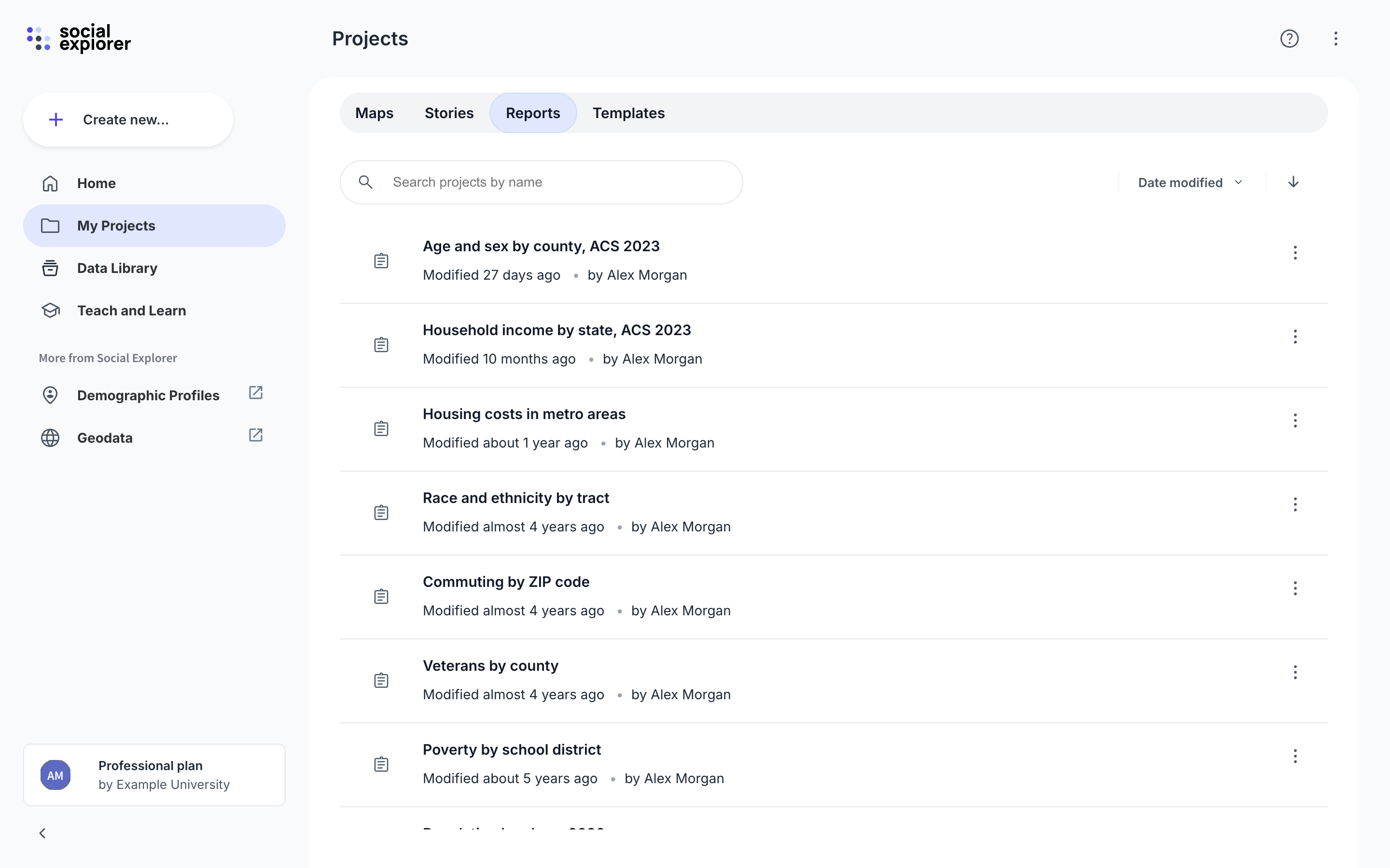 My Projects, Reports tab