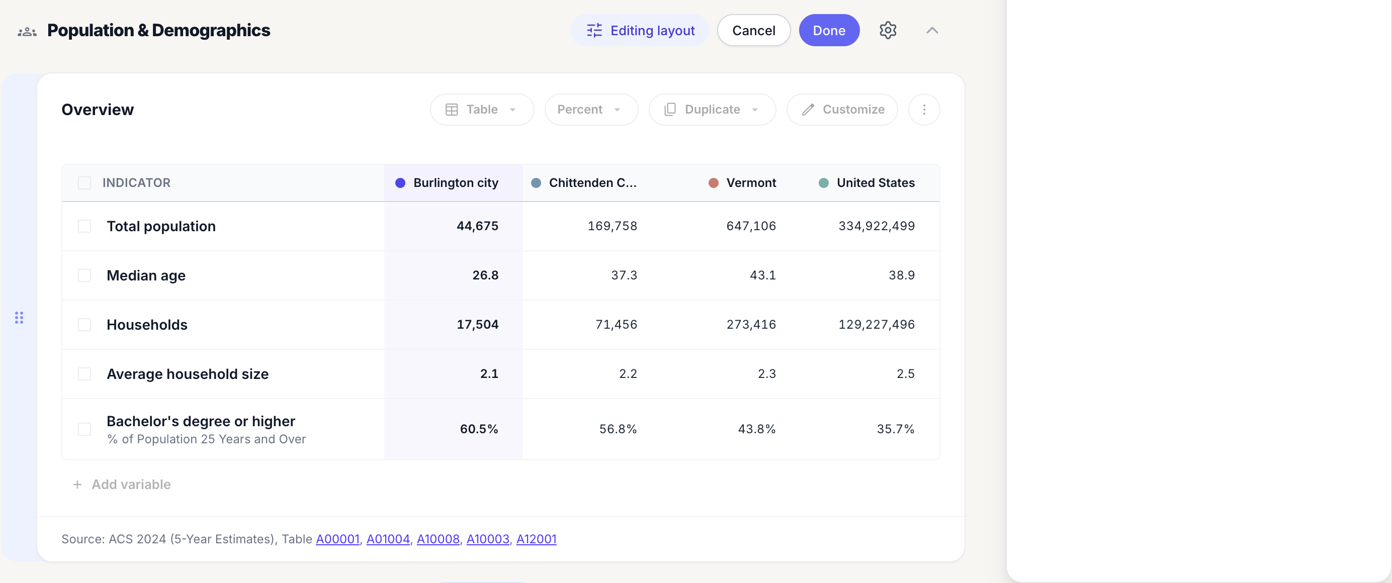 A section in Editing layout mode with Cancel and Done